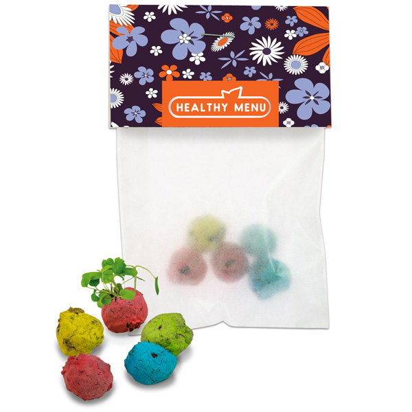 Bunte Mini Flower-Balls, inkl. 4-farbigem Druck