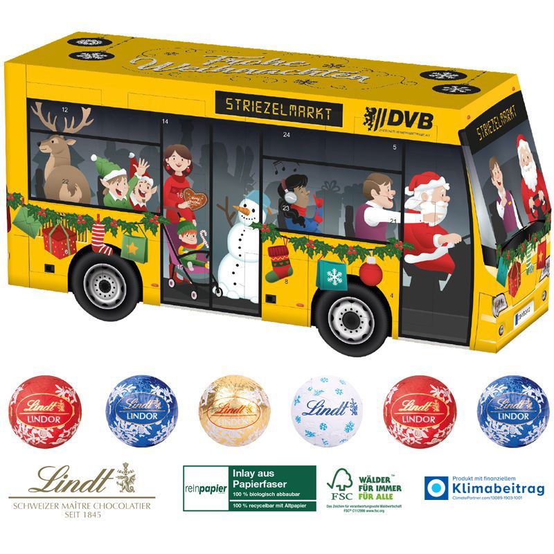 3D Adventskalender Lindt Bus, inkl. 4-farbigem Druck