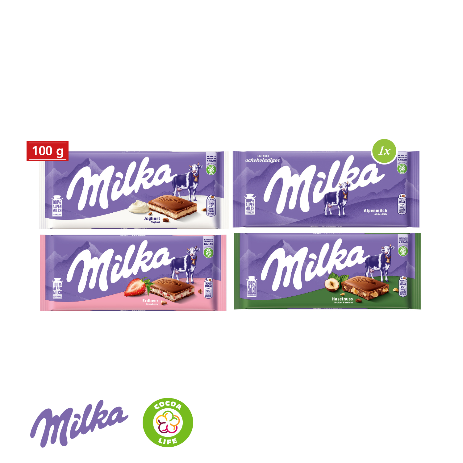 Milka Schokolade 100 g, inkl. 4-farbigem Druck