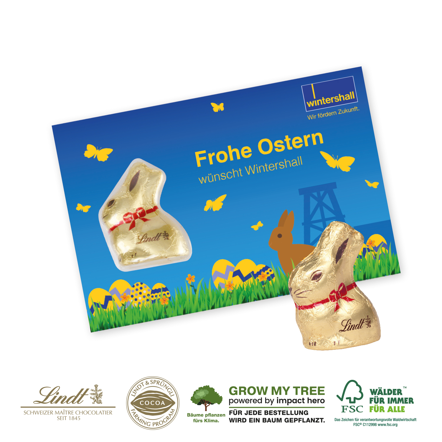 Promotion-Card mit Goldhase von Lindt, inkl. 4-farbigem Druck