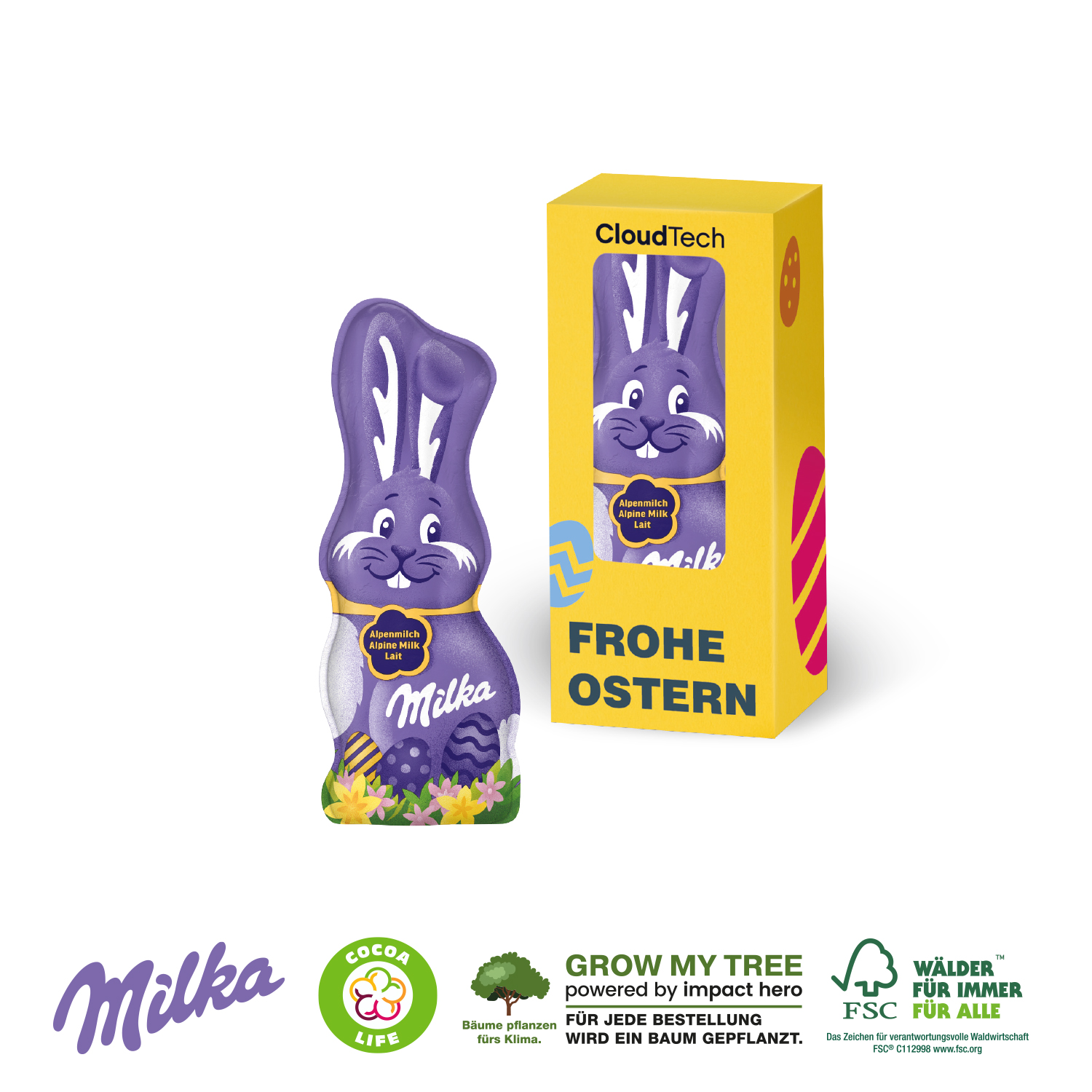 Milka Schmunzelhase 15g, inkl. 4-farbigem Druck