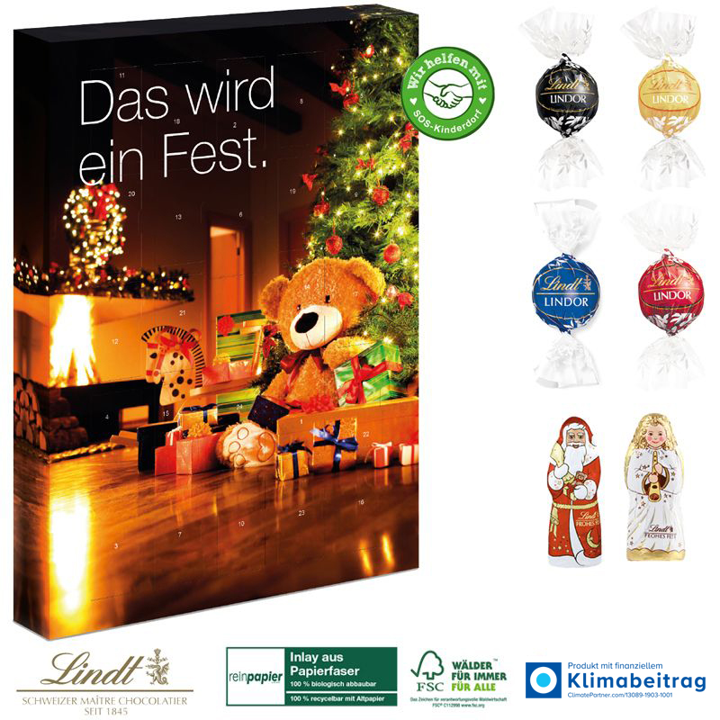 Adventskalender Lindt Lindor Organic , inkl. 4-farbigem Druck