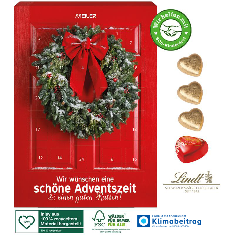 Adventskalender Lindt Herzen, inkl. 4-farbigem Druck