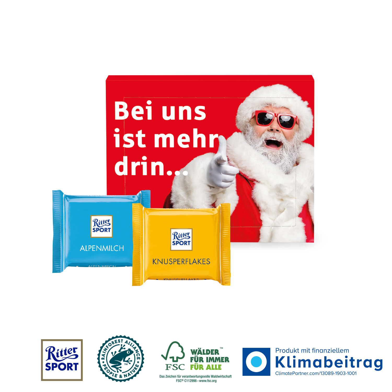 Mini-Grußkarte mit Ritter SPORT Schokolade, inkl. 4-farbigem Druck