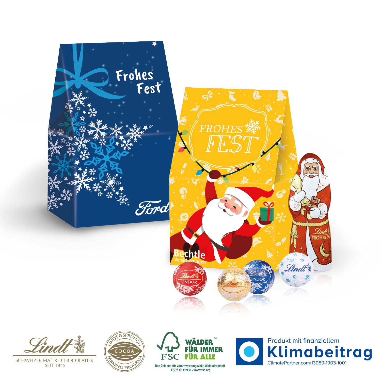 Präsent „Christmas Minis“ mit Lindt, inkl. 4-farbigem Druck