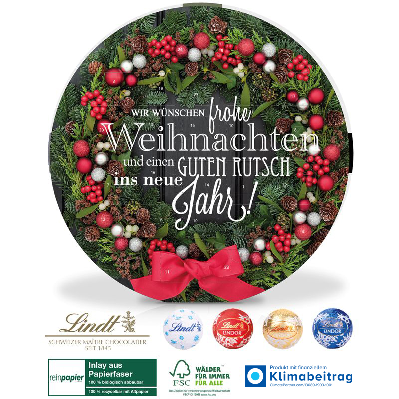 Adventskalender Organic Lindt Centro, inkl. 4-farbigem Druck