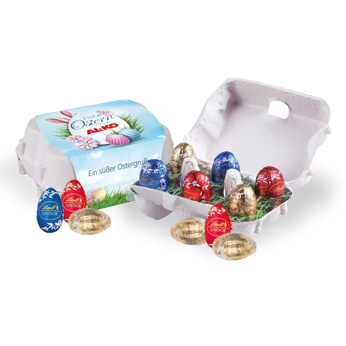 Lindt Schoko-Eier 6er Set, inkl. 4-farbigem Druck