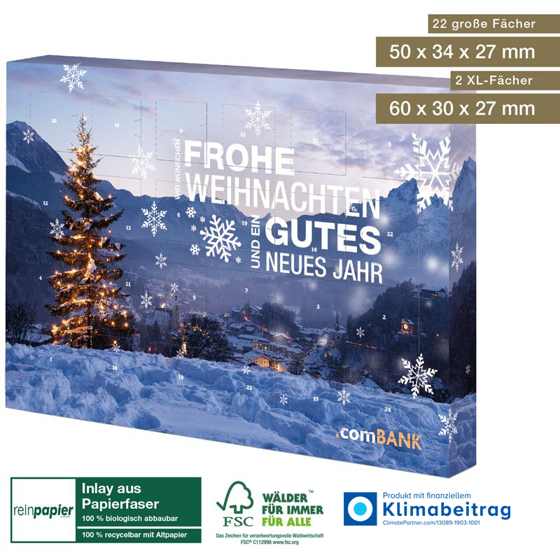 Adventskalender Universal zum selbst Befüllen Organic , inkl. 4-farbigem Druck