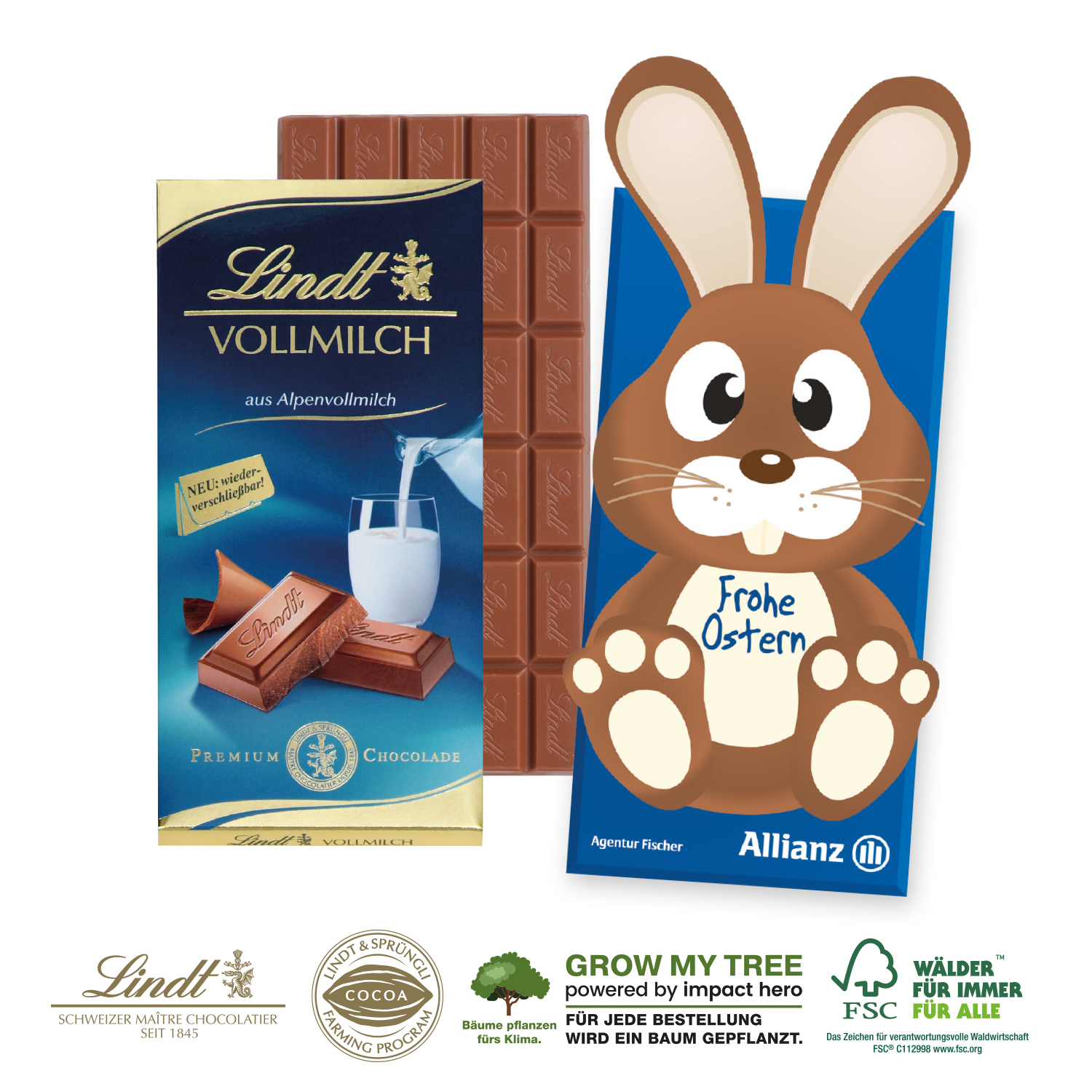 Schokoladentafel Hase von Lindt, inkl. 4-farbigem Druck