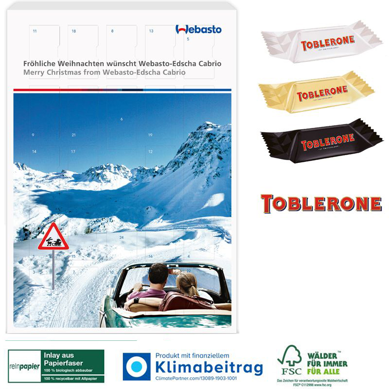 Adventskalender TOBLERONE Mix ECO, inkl. 4-farbigem Druck 