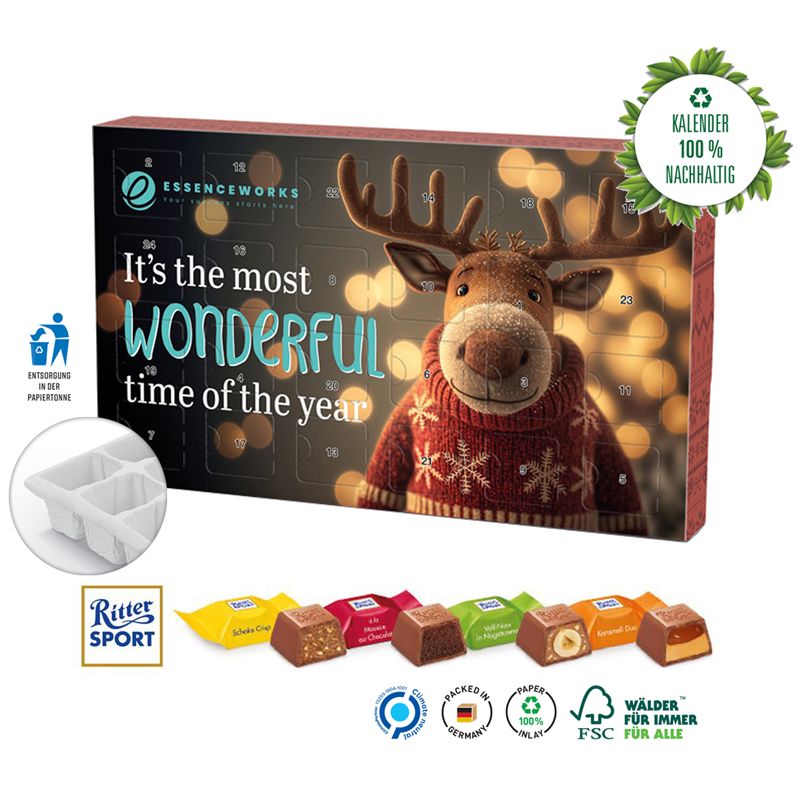 Adventskalender Eco L mit Ritter SPORT Würfel , inkl. 4-farbigem Druck