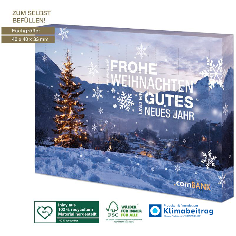 Adventskalender Universal zum selbst Befüllen, inkl. 4-farbigem Druck