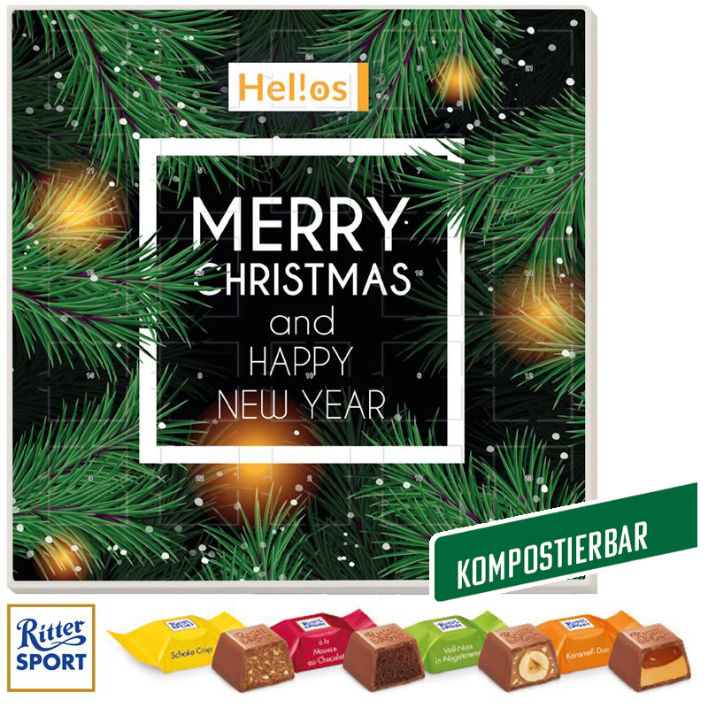 Adventskalender quadratisch Ritter SPORT Schokowürfel, inkl. 4-farbigem Druck