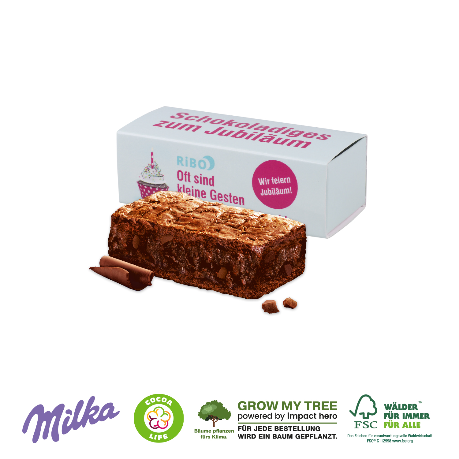 Milka „Choco Brownie“ in Werbebox, inkl. 4-farbigem Druck