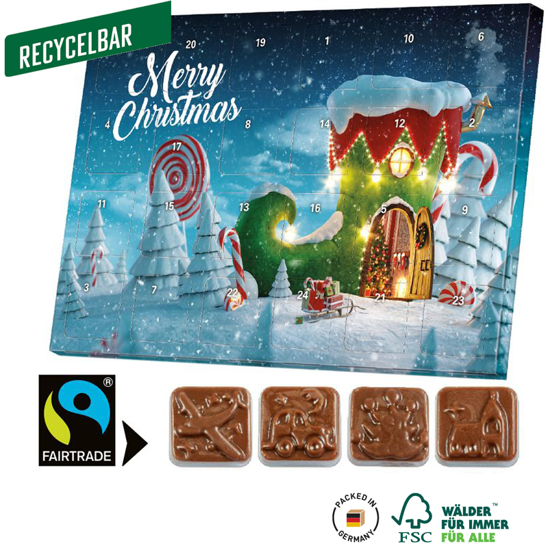 Classic Tisch-Adventskalender mit Schokolade, inkl. 4-farbigem Druck 