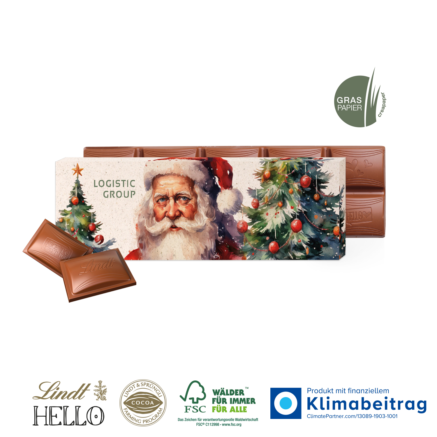 Schokolade von Lindt „HELLO“ 100 g, inkl. 4-farbigem Druck