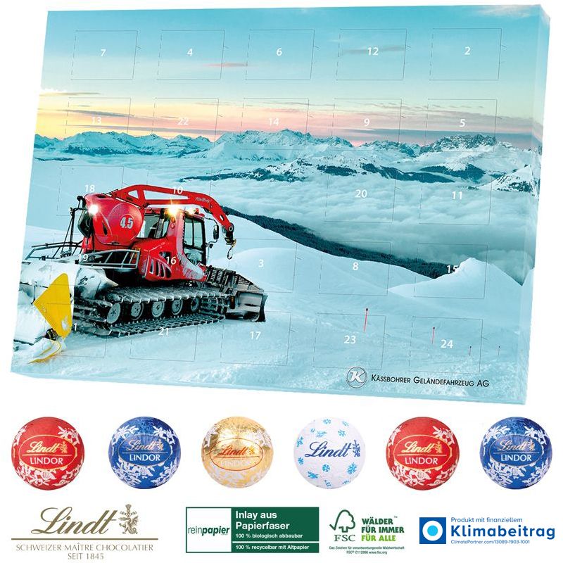 Tisch-Adventskalender Lindt Gourmet Edition Organic, inkl. 4-farbigem Druck