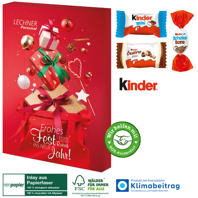 Adventskalender kinder® „Happy Moments“ Organic, inkl. 4-farbigem Druck