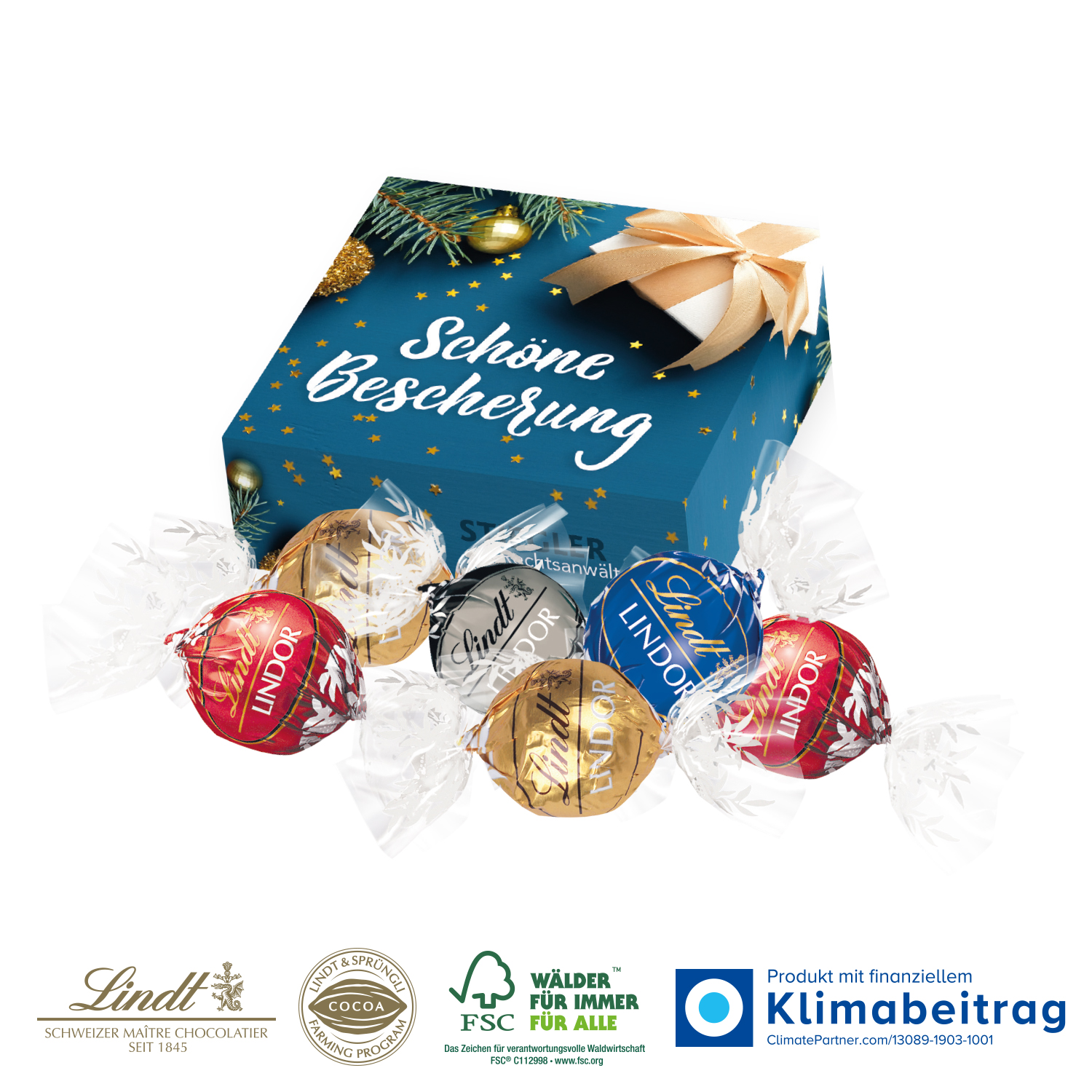 Weihnachtliches Lindor Präsent, inkl. 4-farbigem Druck