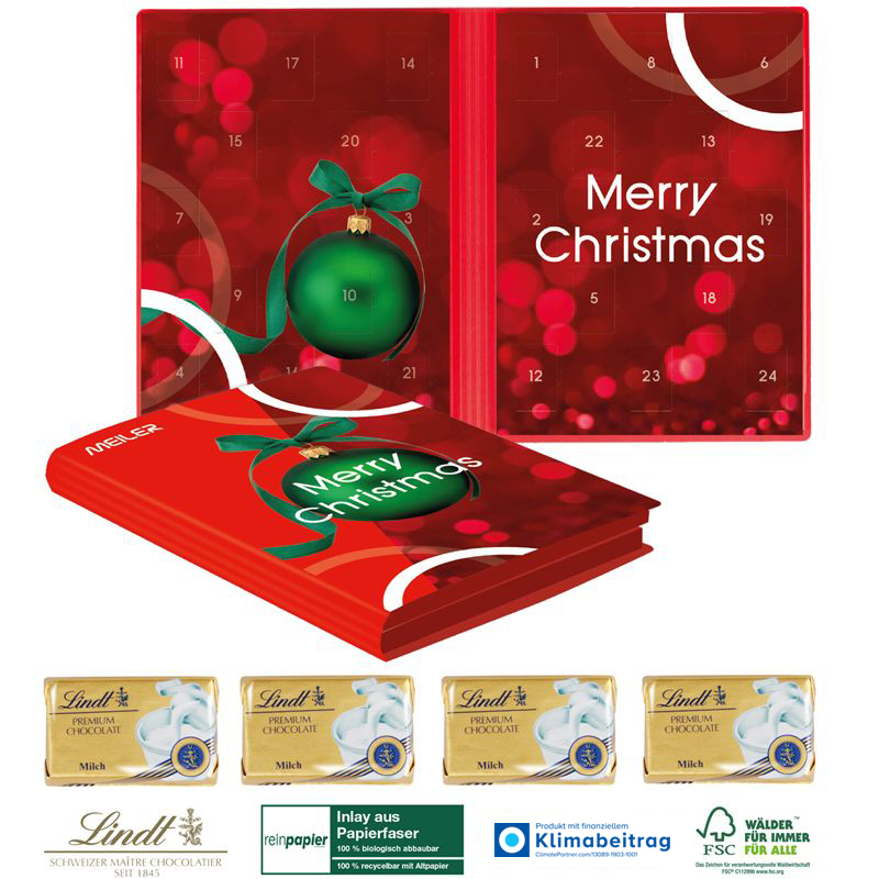 Adventskalender Organic Weihnachtsbuch Exklusiv Lindt Täfelchen, inkl. 4-farbigem Druck