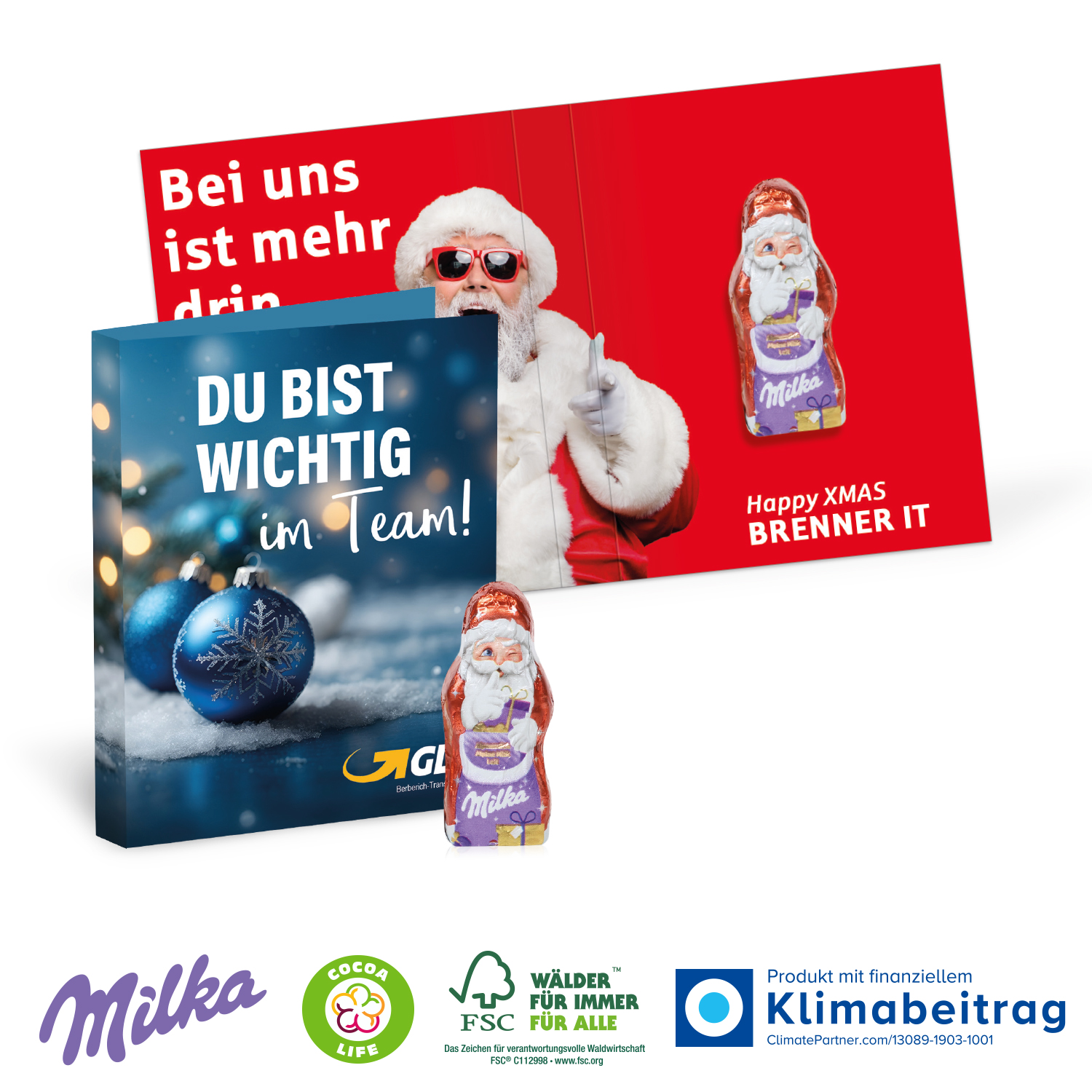 Werbe-Klappkarte mit Milka Weihnachtsmann, inkl. 4-farbigem Druck