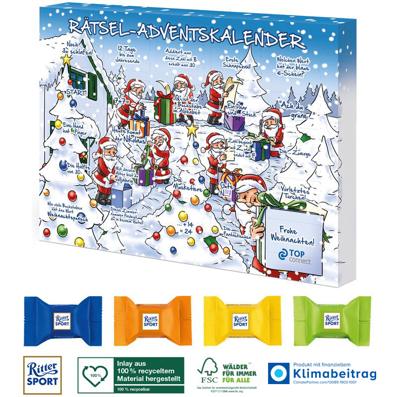 Adventskalender mit Ritter SPORT Schokowürfel, inkl. 4-farbigem Druck