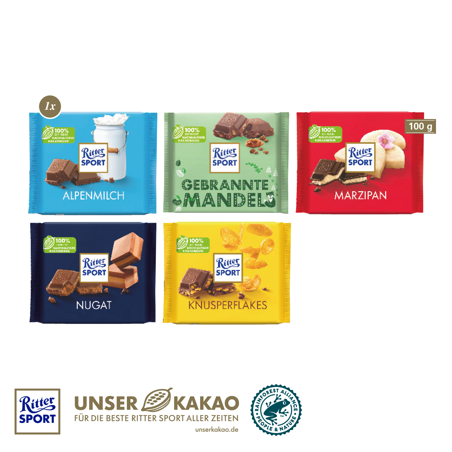 Ritter SPORT 100g in Weihnachts-Werbekartonage, inkl. 4-farbigem Druck