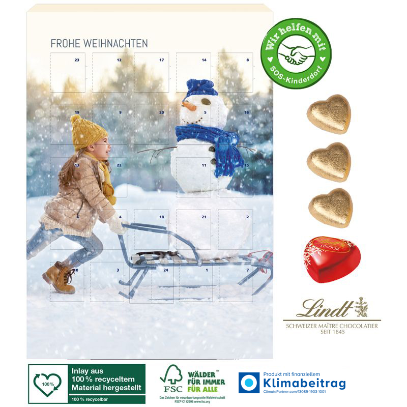 Adventskalender Lindt Herzen, inkl. 4-farbigem Druck