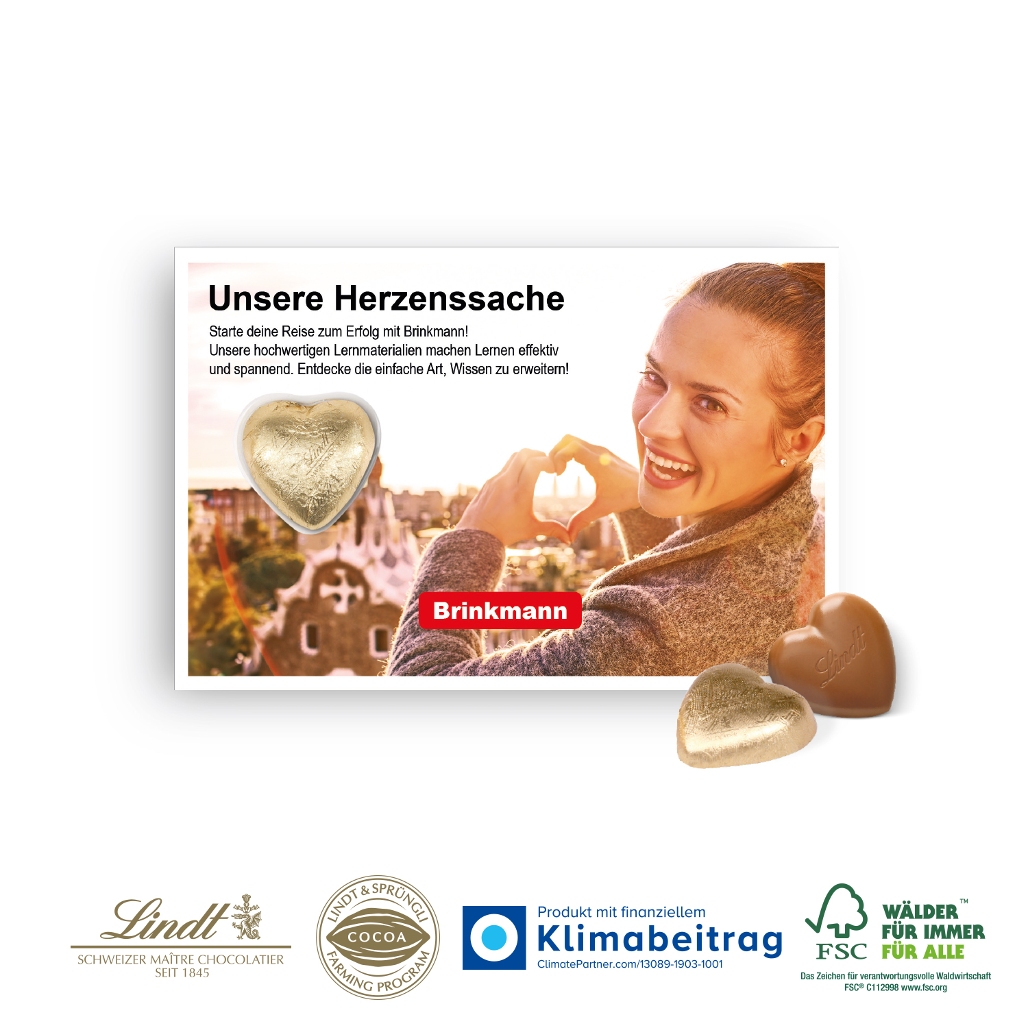 Schokokarte „Business“ mit Lindt Schokoladenherz, inkl. 4-farbigem Druck