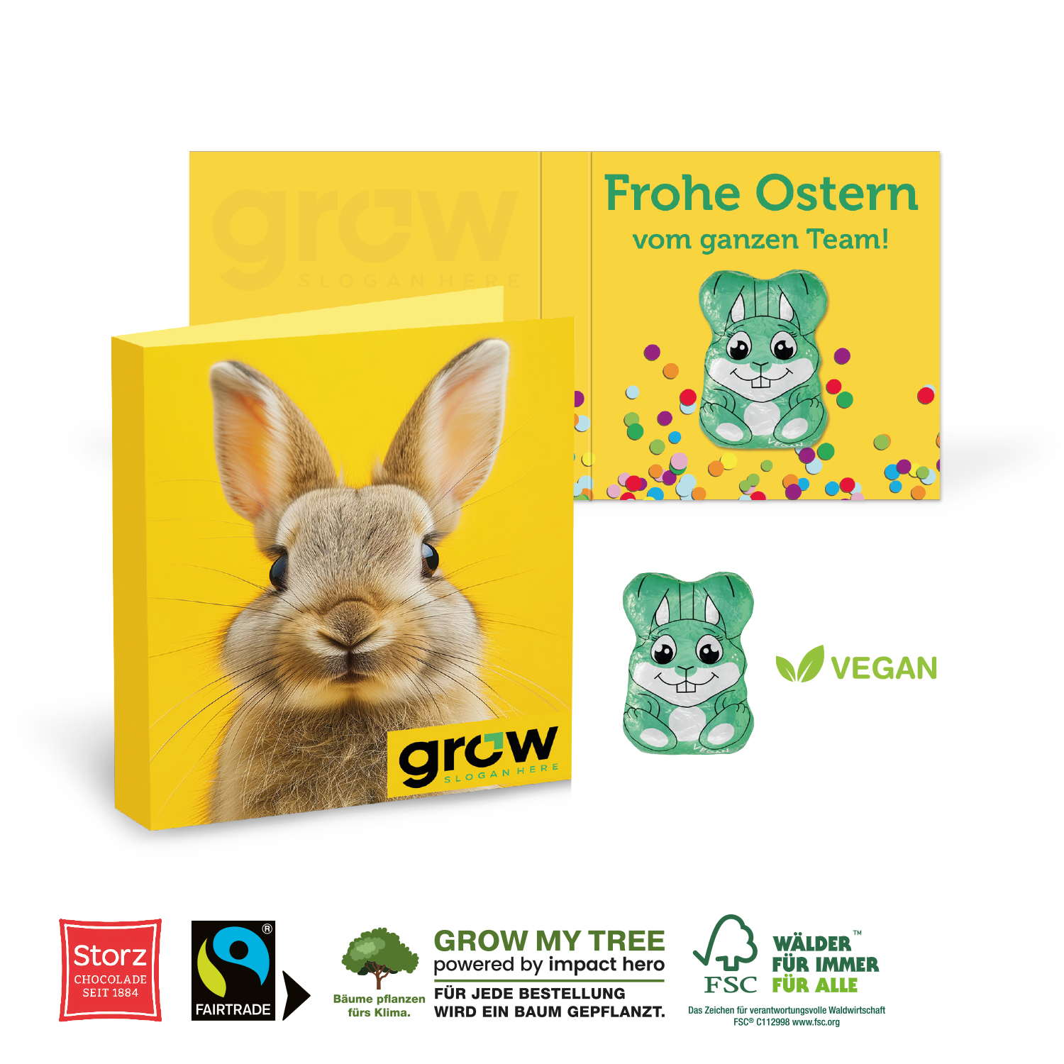 Werbe-Klappkarte Osterhase vegan, inkl. 4-farbigem Druck