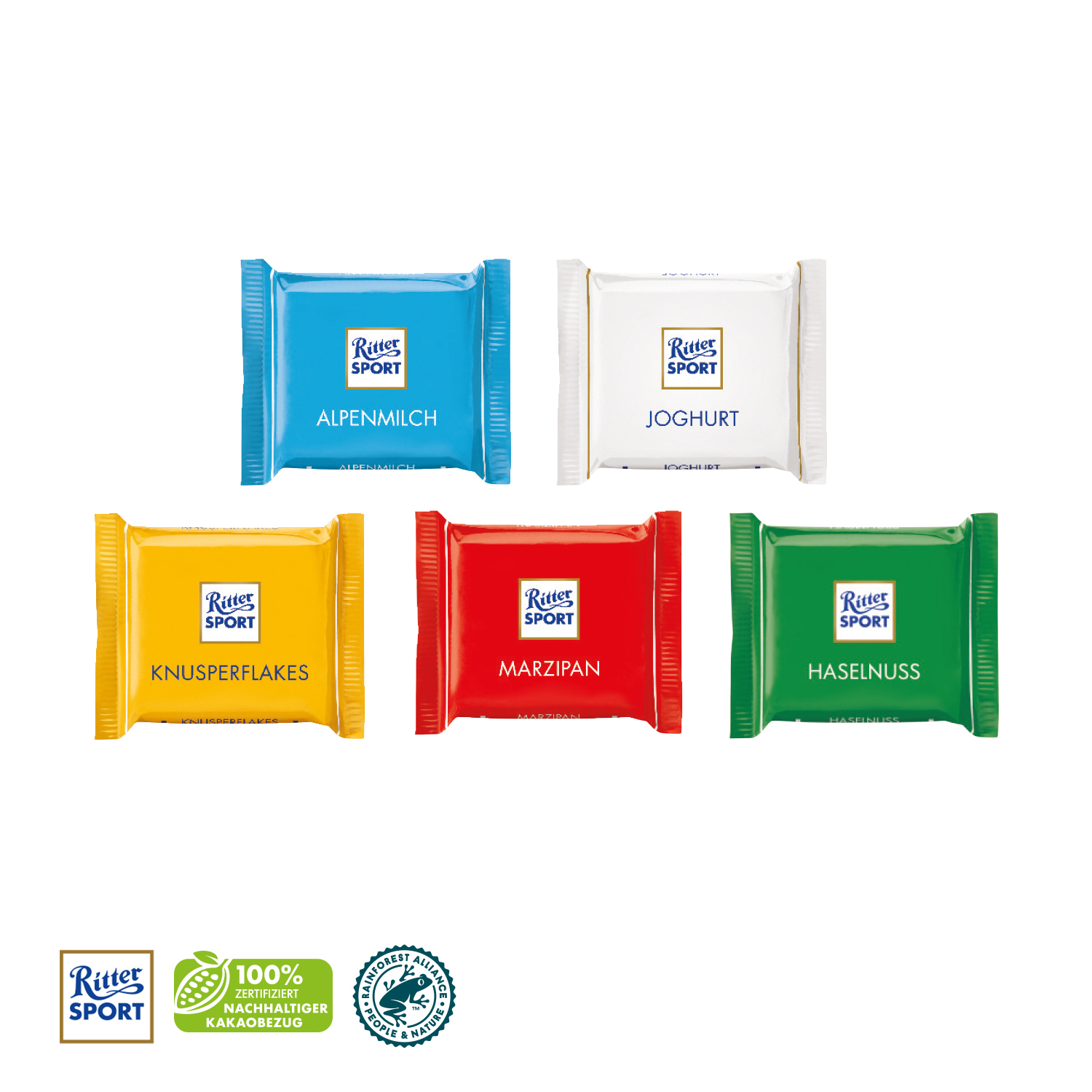 Ritter SPORT „Mini“ 5er, inkl. 4-farbigem Druck