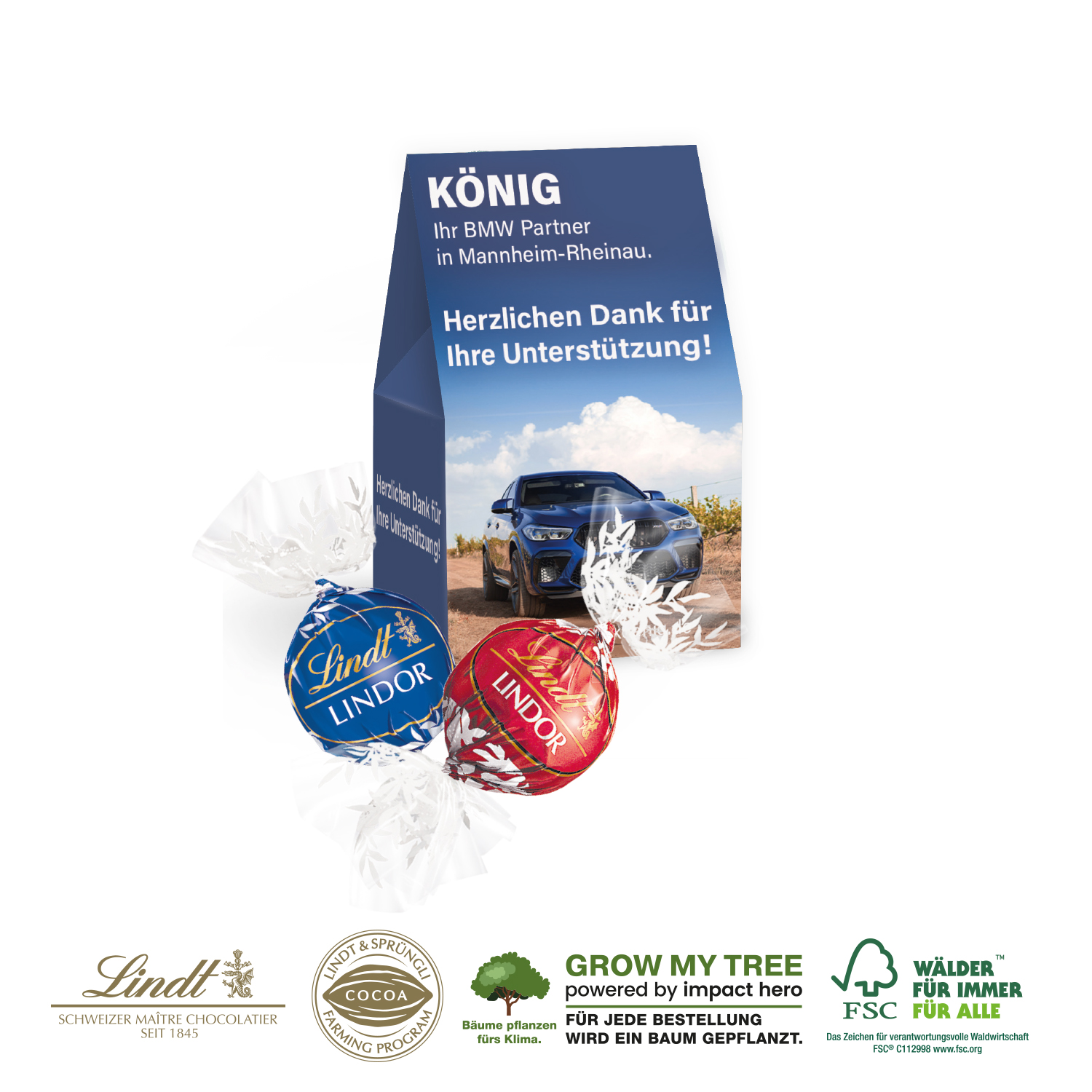 Businesspräsent Selection Mini Lindt Lindor, inkl. 4-farbigem Druck