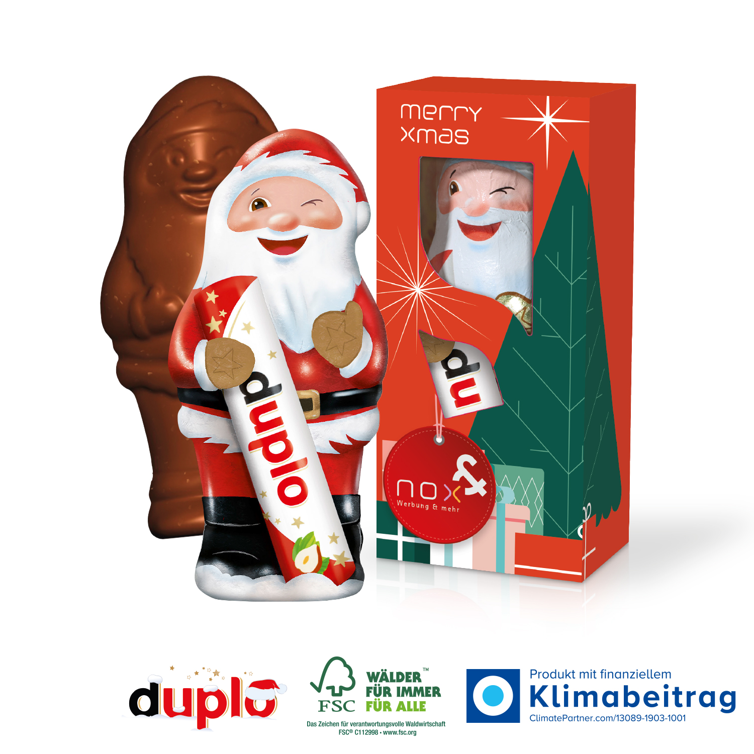 Duplo Weihnachtsmann in Werbekartonage, inkl. 4-farbigem Druck