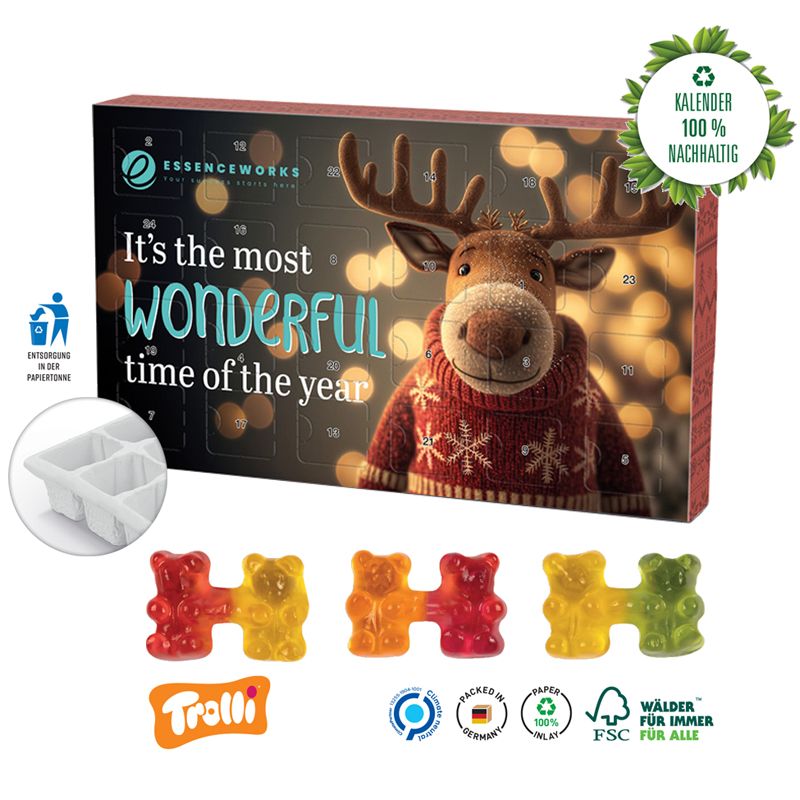 Adventskalender Eco L mit Trolli Fruchtgummi Teambärchen , inkl. 4-farbigem Druck