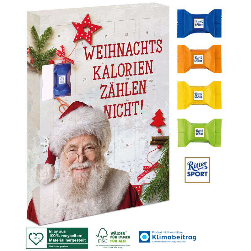 Adventskalender mit Ritter SPORT Schokowürfel, inkl. 4-farbigem Druck