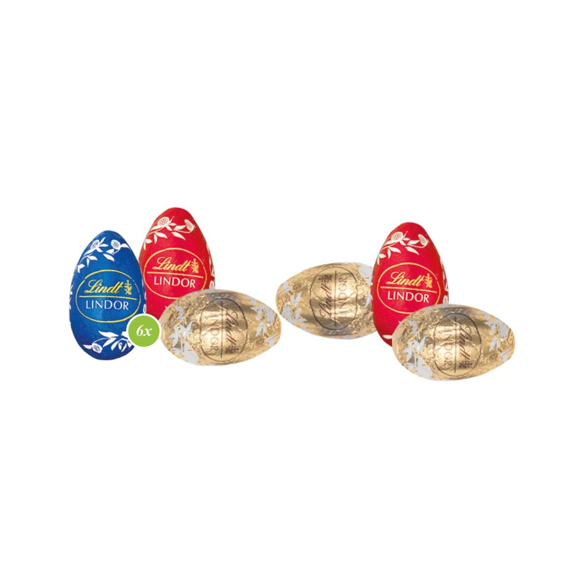 Lindt Schoko-Eier 6er Set, inkl. 4-farbigem Druck