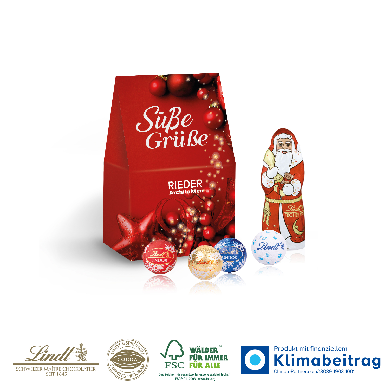 Präsent „Christmas Minis“ mit Lindt, inkl. 4-farbigem Druck