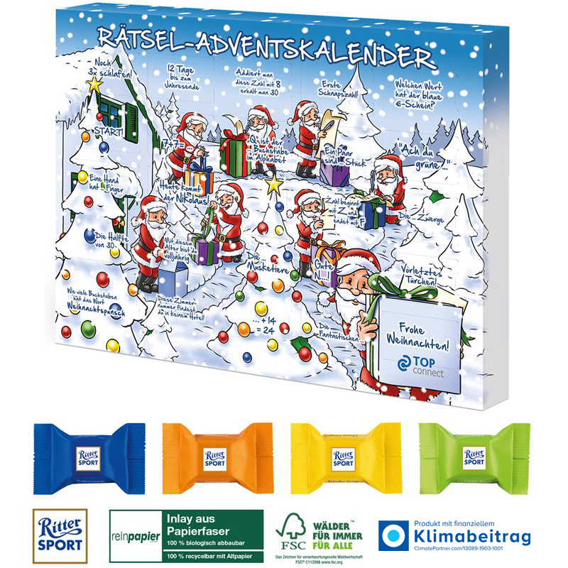 Adventskalender mit Ritter SPORT Schokowürfel Organic, inkl. 4-farbigem Druck