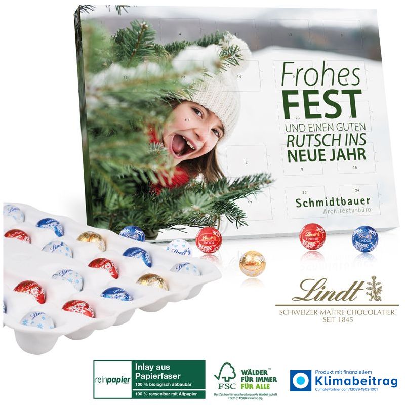 Tisch-Adventskalender Lindt Gourmet Edition Organic, inkl. 4-farbigem Druck