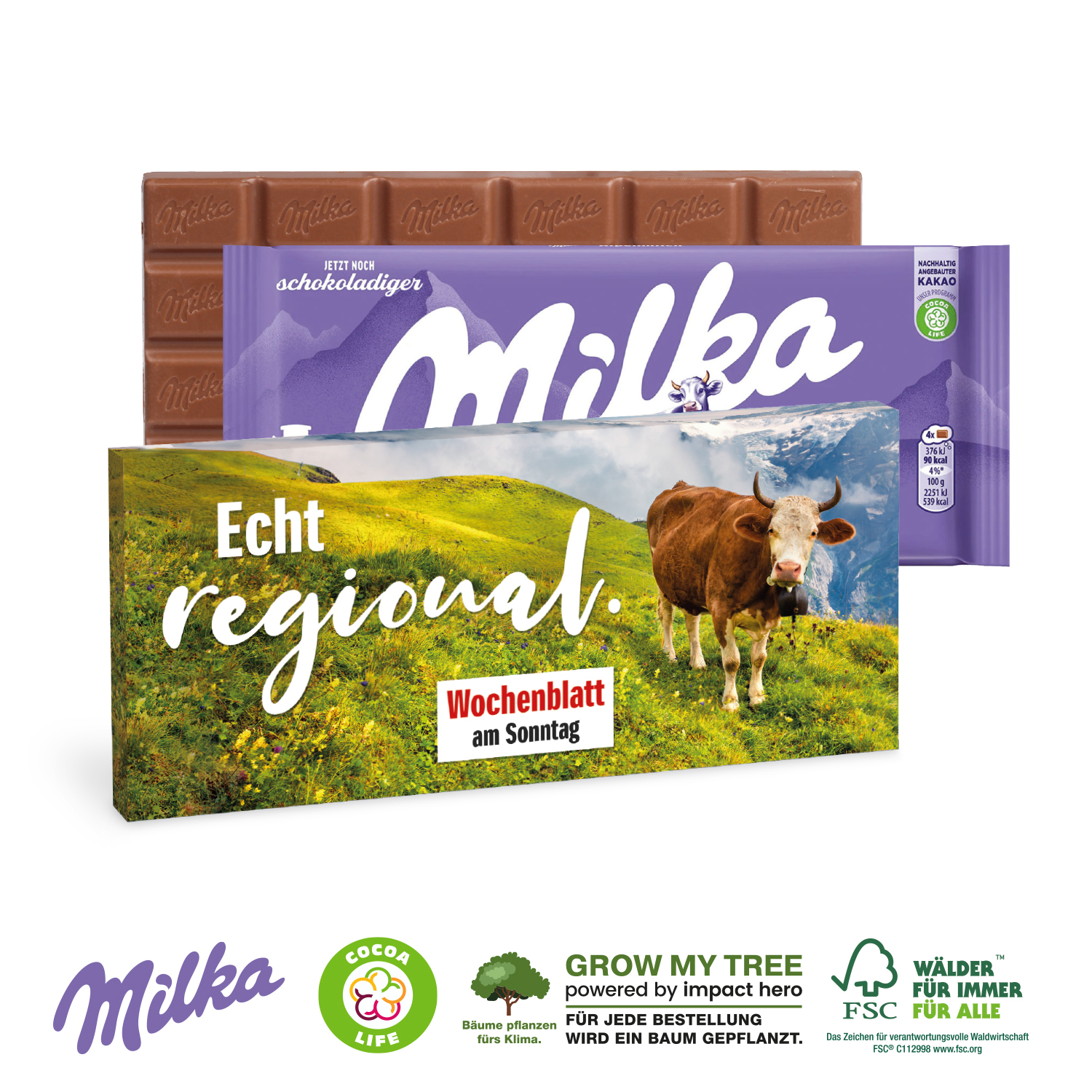 Milka Schokolade 90g, inkl. 4-farbigem Druck