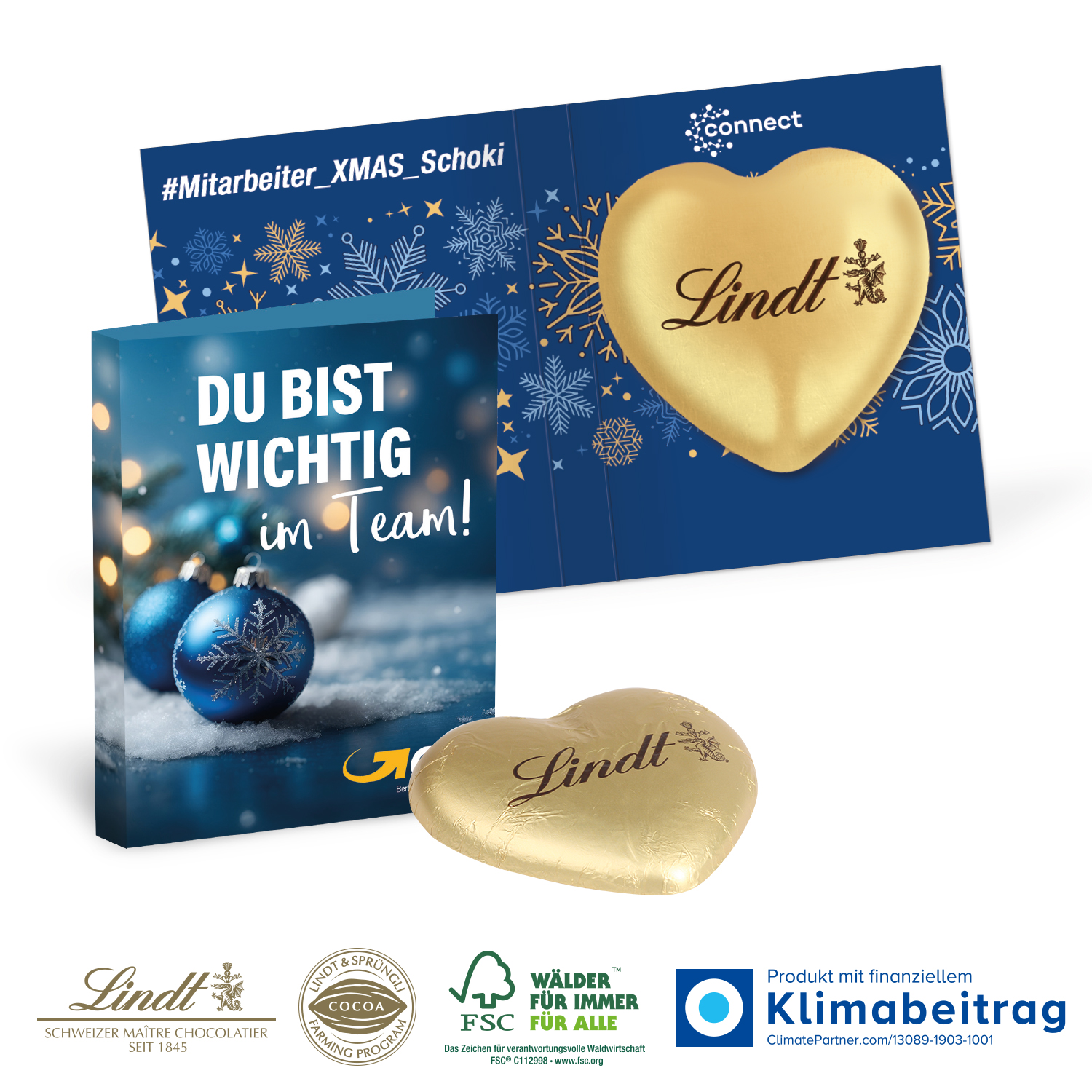 Werbe-Klappkarte mit Lindt Schokoherz 20 g, inkl. 4-farbigem Druck